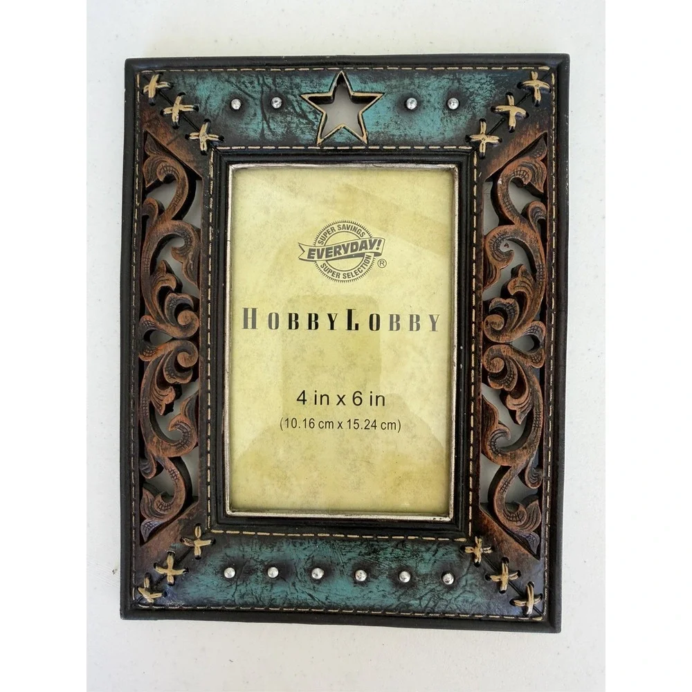 Rustic Teal And Brown Picture Frame READ NOTE